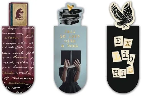 moses. libri_x Magnetlesezeichen Classics – 3er-Set Lesezeichen mit Goldfolien-Veredelung, stabile Magnetclips für Bücher, edle Geschenkidee für Leseratten, platzsparende Buchmarkierungen