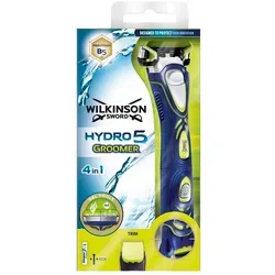 Wilkinson Hydro 5 Akku-Rasierer Groomer - Systemrasierer für Männer mit 5 Klingen und Gelstreifen für eine sanfte Rasur. Ergonomischer Griff und integrierter Trimmer sorgen für optimale Kontrolle und Stylingmöglichkeiten.