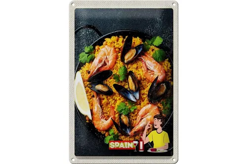 Blechschild Reise 20x30 cm Spanien Europa Paella Reis Muscheln Schild tin sign