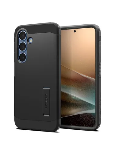 Spigen Tough Armor (AI) MagFit Hülle für Samsung Galaxy S25 Plus - Schwarz - Standard Handyhüllen mit integriertem Magnet für MagSafe, doppelschichtiger Schutz und Kickstand für vielseitige Nutzung.