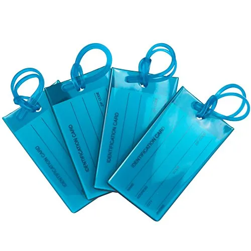 4er-Pack Kofferanhänger | Flexibler Gepäckanhänger für Koffer, Taschen und Gepäck | Adressanhänger | Namensschilder aus PVC | Luggage Tags | Blau