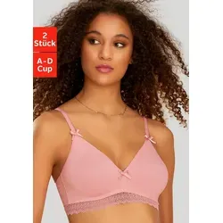 petite fleur Bralette-BH (Packung, 2 Stück) ohne Bügel mit Spitzenband, aus weicher Baumwolle, Basic Dessous rosa 70