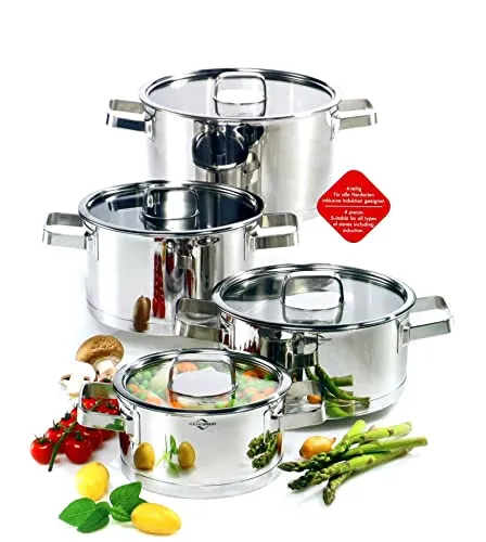 Küchenprofi 8tlg. Set: Edelstahl-Kochtöpfe "Cook" - Kochtöpfe Set aus Edelstahl, 4 Größen mit Deckeln, induktionsgeeignet und für alle Herdarten, ideal für vielseitiges Kochen.