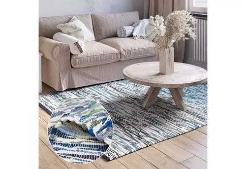 Myflair Teppich Ameer, handgewebt - Rechteckiger Teppich in blau/grau, 160 x 230 cm, aus 90% Baumwolle, handgewebt und schallschluckend – ideal für ein gemütliches Zuhause.