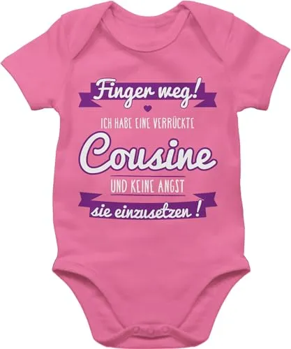 Baby Body Junge Mädchen - Sprüche - Ich habe eine verrückte Cousine lila - 12/18 Monate - Pink - babymode witzig spruch cousin bodys strampler mit lustigen sprüchen spruche cousinen babybody