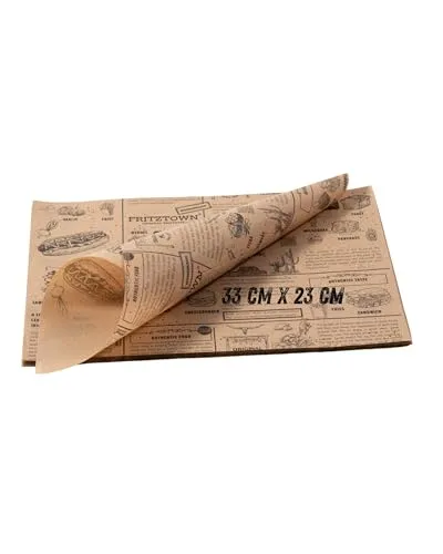 FRITZTOWN Deli Paper – Unbeschichtetes Einschlagpapier für Burger & Snacks - Einweg-Serviertabletts, fettabweisend und langlebig, ideal für authentisches Streetfood-Erlebnis mit Burgern und Snacks.