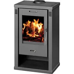 Kaminofen Victoria TORINO BImSchV Stufe 2 - Schwarz - Moderner Kaminofen für effizientes Heizen, gefertigt aus hochwertigen Materialien. Mit großem Glasdesign für optimale Sicht auf die Flamme und einfacher Bedienung der Luftsteuerung.