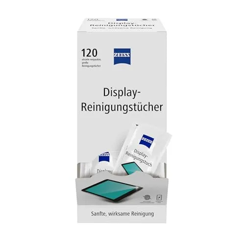 ZEISS Display-Reinigungst?cher alkoholfrei 120 St?ck zur sicheren & effektiven Reinigung optischer Fl?chen - jedes Tuch einzeln verpackt - ideal f?r unterwegs oder auf Reisen