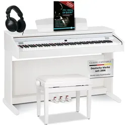 Classic Cantabile DP-50 WM E-Piano Weiß matt Set - Keyboards - Ideal für Anfänger mit 88 gewichteten Tasten, 14 Voices und umfassendem Zubehörset inklusive Pianobank und Kopfhörer.