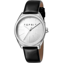 ESPRIT ES1L056L0015 Slice Silver Black - Elegante Damenarmbanduhr - Damenuhren mit edlem Edelstahlgehäuse, schwarzem Lederarmband und 3 ATM Wasserbeständigkeit. Perfekt für stilbewusste Frauen!