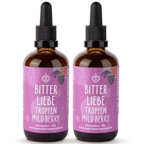 BitterLIebe Bittertropfen Berry - Bitterstoffe ohne Alkohol - Bittertropfen aus hochwertigen Kräutern mit fruchtiger Note, ideal zur Unterstützung der täglichen Ernährung. 2x 100ml in praktischer Tropfenform.
