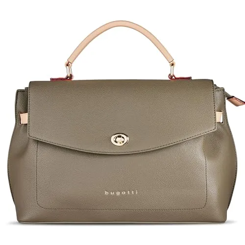 bugatti Ella Stadttasche, Kunstleder Tasche, Damenhandtasche Schultertasche, olive - Damen-Schultertaschen mit abnehmbarem, verstellbarem Schulterriemen und ausreichend Platz für Essentials - ideal für einen stilvollen Shopping-Tag.