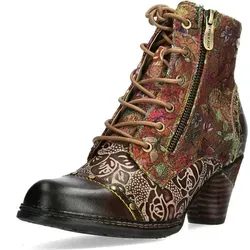 Laura Vita Alcizeeo 12 Damen Stiefelette mit Blumenmuster – Größe 38 EU, Mehrfarbig - Elegante Damen Stiefelette aus hochwertigem Leder und Textil mit auffälligem Blumenmuster. Bequemer Trichterabsatz und praktischer Reißverschluss für einfaches An- und Ausziehen. Ideal für vielseitige Kombinationen!