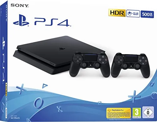PlayStation 4 Slim 500 GB + 2. DualShock 4 Controller - Konsolen: Die beliebteste Konsole der Welt im schlankeren Design, 34% weniger Stromverbrauch und inklusive 2 DualShock 4 Controllern für unvergessliche Multiplayer-Abenteuer.