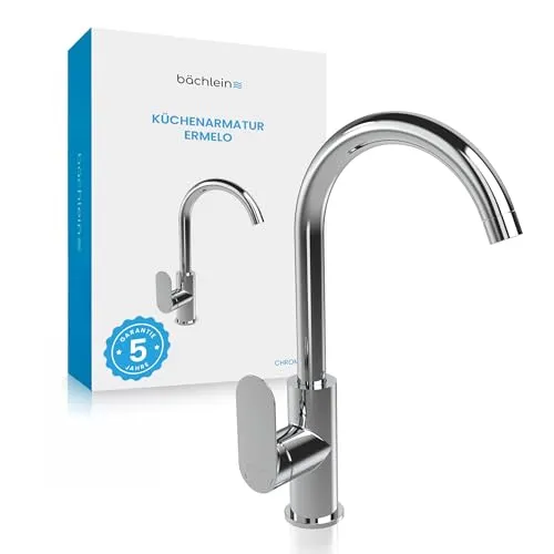 Bächlein Universal Küchenarmatur Ermelo in Chrom - Berührbare Wasserhähne für die Küche mit 360° schwenkbarem Auslauf für maximale Flexibilität und einfache Handhabung beim Spülen.