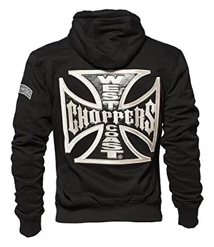WEST COAST CHOPPERS Zip Hoody Cross Panel - Schwarz, Größe L - Stylischer Zip Hoody mit Front- und Rückendruck. Casual Fashion für jeden Tag, ideal für entspannte Looks. Beachte die Passform: Fällt kleiner aus, eine Größe größer bestellen.