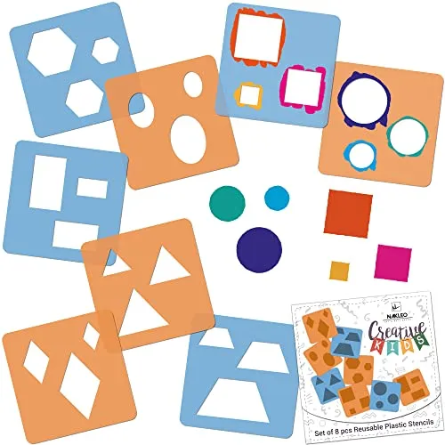 NAKLEO Schablonen Malen für Kinder, 8 Stück Set 15x15cm Geometrische Figuren, Kinder Kreatives Zeichenschablonen, Kunststoff Wiederverwendbar Malschablone DIY Handwerk, Papier Wand Holz Stoff