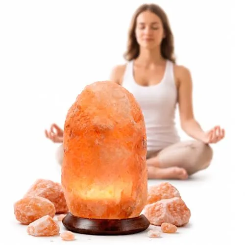 HAF Rosa Salzlampe aus echtem Kristallsalz – Handgefertigte Naturform | Dekorative Nachttischlampe - Echte Himalaya Salzkristalllampe in einzigartiger Naturform, ideal zur Schaffung einer entspannenden Atmosphäre für Meditation und Yoga. Lieferung inklusive Holzsockel und E14 Leuchtmittel.