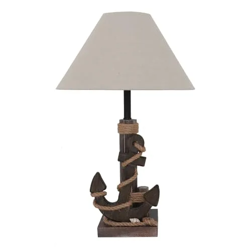 Grafelstein Tischlampe ANKER - Maritime Holzlampe mit Muscheln - Tischlampen im maritimen Stil, 54 cm hoch, aus Holz mit dekorativen Muscheln und Juteband. Ideal für ein maritimes Ambiente, benötigt E27 Leuchtmittel.