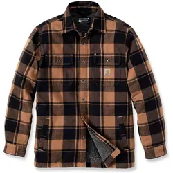 Carhartt Flannel Sherpa-Lined Shirt Jacket 105939 - carhartt brown - L - Funktionsjacke mit Sherpa-Futter, ideal für kalte Tage. Robustes Design mit zwei Brusttaschen und verstellbaren Manschetten für optimalen Komfort.