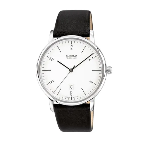 Dugena Herren-Armbanduhr Dessau - Elegante Armbanduhr im Bauhaus-Design mit robustem Edelstahlgehäuse und schwarzem Lederarmband, wasserdicht bis 3 bar – für stilbewusste Herren.