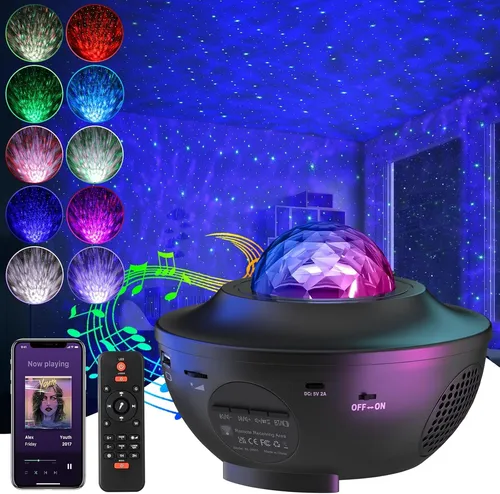 UOUNE Sternenhimmel Projektor mit Bluetooth Lautsprecher - Beleuchtung & Reflektoren – Genießen Sie 10 Farben und dynamische Ozeanwellenprojektionen für eine entspannte Atmosphäre. Perfekt für Kinder und Erwachsene!