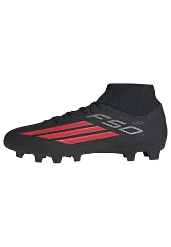 adidas Unisex F50 Club Mid Cut Fußballschuhe - Vielseitige Mid Cut Fußballschuhe für festen und multi Boden, in stylischem Core Black und Lucid Red, ideal für optimalen Halt und Komfort auf dem Platz.