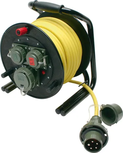 Dönges Leitungsroller THW 230 V/400 V, 16 A - Arbeitsleuchten mit 25 m Kabellänge, ergonomischem Design und einzigartiger Kabelführung für optimale Nutzung ohne Verheddern.
