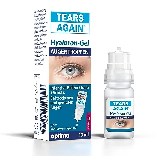 TEARS AGAIN Hyaluron 0,3% GEL Augentropfen gegen trockene Augen, gerötete, gereizte oder juckende Augen, GEL zur intensiven Befeuchtung der Augenoberfläche, ohne Konservierungsmittel, 10 ml Lösung