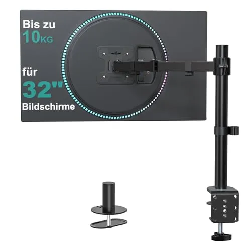 WALI Monitor Halterung für 32-Zoll LED/LCD-Bildschirme bis 10 kg,Einzelarm,Bildschirmhalterung Höhenverstellbar,Neigbar und Schwenkbar,Monitor Tischalterung VESA 75/100 mm (M001),Schwarz