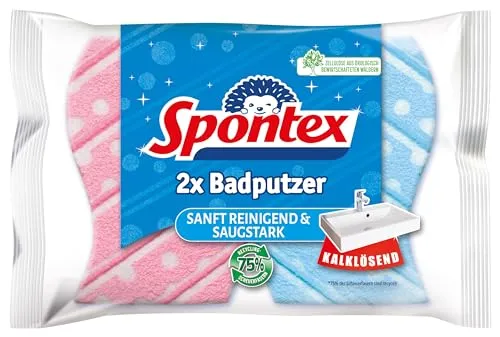 Spontex Badputzer Badschwämme - Topfreiniger & -schwämme, extra griffige Form für müheloses Reinigen aller Badflächen, saugstarke Viskoseseite und kratzfreie Reinigungsseite für perfekte Ergebnisse.