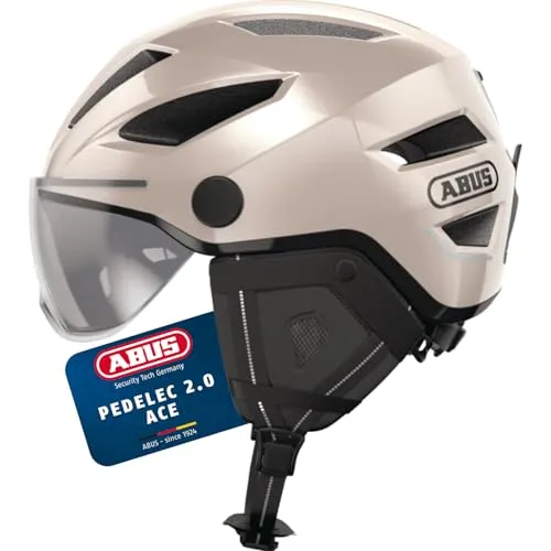 ABUS Stadthelm Pedelec 2.0 ACE - Sicherer Fahrradhelm mit Rücklicht und Visier - Fahrradhelm für E-Bikes, NTA-zertifiziert mit In-Mold-Fertigung für optimalen Schutz. Inklusive Regenhaube und verstellbarem System für individuellen Komfort.