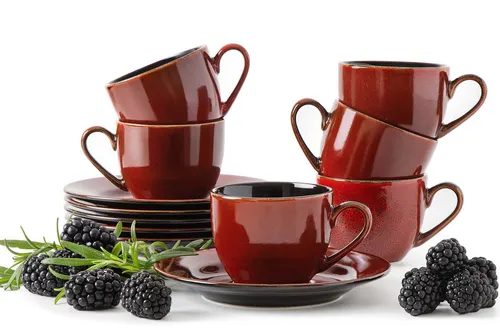 Ritzenhoff & Breker GAMBIA Espressotassen-Set (12-tlg) - Elegantes 12-teiliges Espressotassen-Set für 6 Personen aus hochwertigem Steingut. Jedes Stück ist ein Unikat mit einzigartigen Mustern durch reaktive Glasur – spülmaschinen- und mikrowellenfest für den täglichen Genuss.