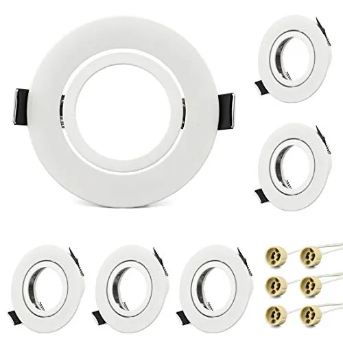 KYOTECH Einbaustrahler Rahmen GU10 Set Weiß Schwenkbar Runder Einbaurahmen Strahler inkl. GU10 Fassung für Halogen Leuchtmittel LED-Modul MR16, LED Spot Einbaurahmen 6er Set