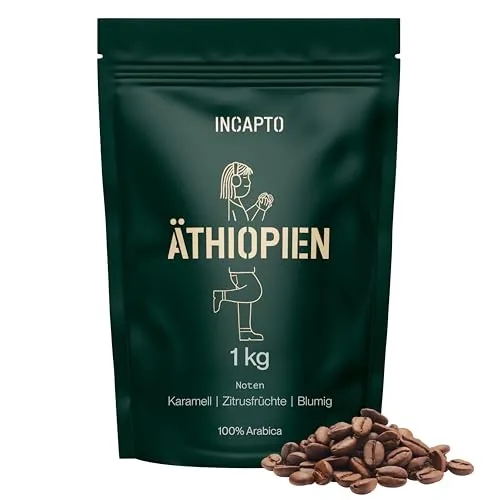 Incapto Spezialitäten-Kaffeebohnen | Single-Origin Äthiopien | Espresso 100% Arabica | Specialty Coffee 86.5 Punkte SCA | Traditionell Geröstete Bohnenkaffee | Plantage Limu, Moplaco, 1kg