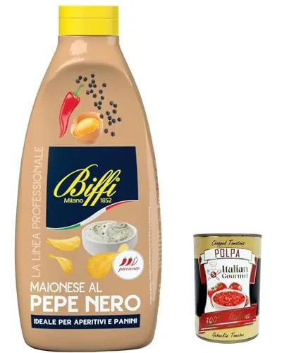 Biffi linea professionale, Maionese al Pepe nero, schwarze Pfeffer mayonnaise mayo maionnaise sauce squeeze 800g + Italian Gourmet polpa 400g