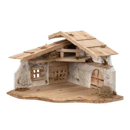 Weihnachtskrippe aus Holz und Gips - Groß, ohne Figuren - Krippenstall aus Holz und Gips, ideal zur individuellen Gestaltung für Weihnachten. Maße: ca. 38,5 x 38,5 x 29 cm, perfekt für Ihre persönliche Krippenszene.