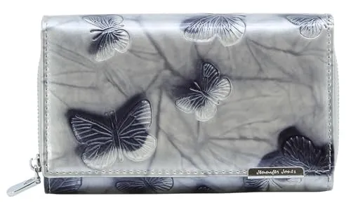 Jennifer Jones Damen Leder Geldbörse Groß mit RFID-Schutz - Damen-Geldbörse aus hochwertigem Echt-Leder mit stylischem Schmetterlings-Motiv und RFID-Schutz für Ihre Sicherheit. Viel Platz mit 12 Kartenfächern und separatem Münzfach.