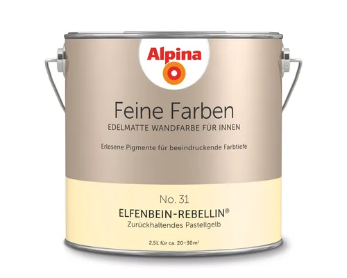 Alpina Feine Farben No. 31 Elfenbein-Rebellin 2,5 L - Pastellgelb edelmatt - Farben in zurückhaltendem pastellgelb edelmatt für ein elegantes Raumgefühl und eine hochwertige Oberflächenbeschaffenheit.