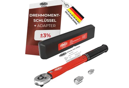 FAMEX Drehmomentschlüssel 10878-2A 1/4 Zoll, 5-30 Nm - Hochwertiger Drehmomentschlüssel mit Kalibrierschein, ideal für präzise Arbeiten an Fahrrad, Motorrad und Kfz. Der Messbereich von 5-30 Nm ist auf ±3% kalibriert und bietet eine sichere Handhabung mit hörbarer und sichtbarer Drehmomentanzeige.