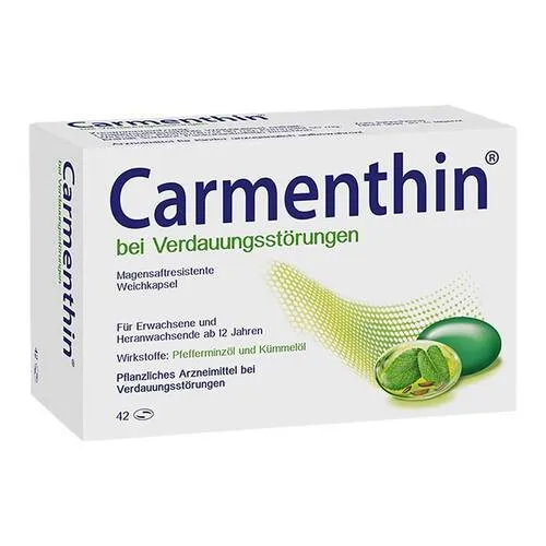 Carmenthin bei Verdauungsstörungen 42 St - rezeptfreie Magensaftresistente Weichkapseln, effektiv gegen Verdauungsbeschwerden