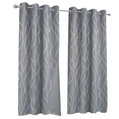 IDMarket - 2er-Set Thermovorhänge anthrazitgrau mit Kurvenmotiv 140x240 cm