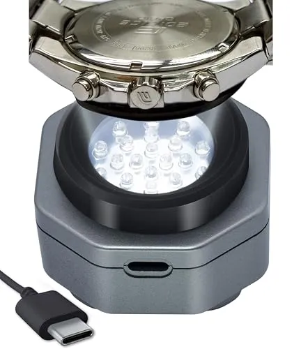 CoolFire - Typ-C UV-freies Solaruhr-Schnellladegerät für alle Eco-Solaruhren für Herren, Reloj Hombre tragbares Batterieladegerät. für alle Arten von Öko-Solaruhren. (Silber)