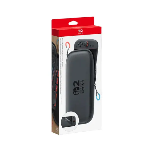 NINTENDO Switch 2 Tasche + Schutzfolie, Schwarz - Nintendo Switch 2 Zubehör, stylische und stabile Tasche mit Platz für bis zu sechs Softwarekarten und zwei Joy-Con-Handgelenksschlaufen, inklusive Bildschirmschutz und Reinigungstuch.