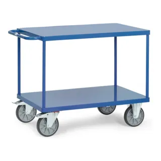 Fetra Tischwagen 2402B - Robuster Metallwagen mit 600kg Tragkraft - Tischwagen mit 2 Stahlblech-Etagen (1000x700mm), tragfähig bis 600kg. Ideal für schwere Lasten, ausgestattet mit TPE-Rollen für einfache Mobilität. Made in Germany.