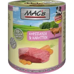 Mac s Hunde-Nassfutter Kopffleisch und Karotte 800 g - getreidefreies Alleinfutter mit hochwertigem Rindfleisch, unterstützt Gesundheit und Vitalität Ihres Hundes