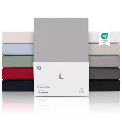 Blumtal® Premium Spannbettlaken 120x200cm - 2er Set aus 100% Baumwolle, grau - Hochwertige Spannbettlaken aus 100% Baumwolle für optimalen Komfort. Dank perfekter Passform und strapazierfähigem Jersey-Stoff bleiben sie falten- und fusselfrei. Pflegeleicht und schnelltrocknend für einen erholsamen Schlaf.