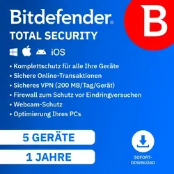 Bitdefender Total Security 5 Geräte - 1 Jahr Software