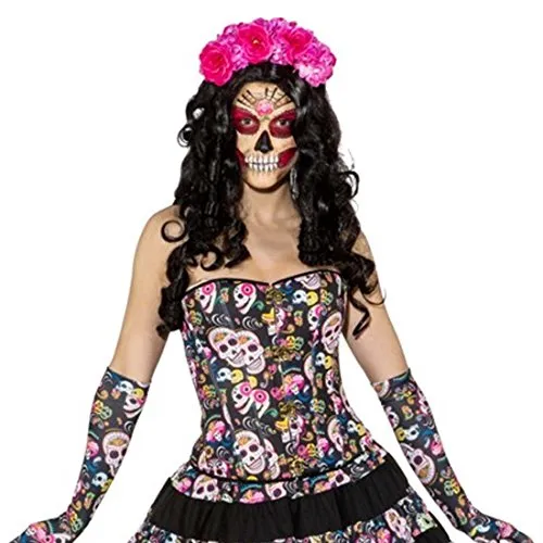 NET TOYS Sexy Totenkopf Corsage Korsage Dia de los Muertos M 38/40 Halloween Outfit Tag der Toten Korsett La Catrina Oberteil Sugar Skull Calavera Mieder