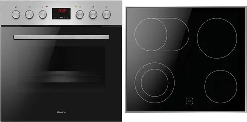 Amica ACHE 9335 E Einbauherdset - Herdset mit 9 Backofenfunktionen, Glaskeramikkochfeld und Edelstahl-Design, ideal für moderne Küchen und einfache Reinigung.